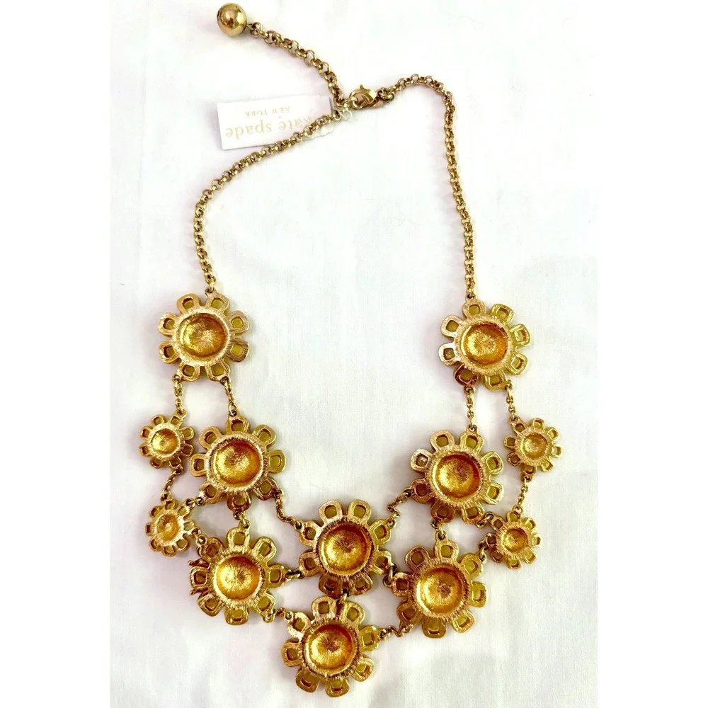 🆕 kate spade 12k Gold Plated Queen Bee Floral Double Bib Statement Necklace